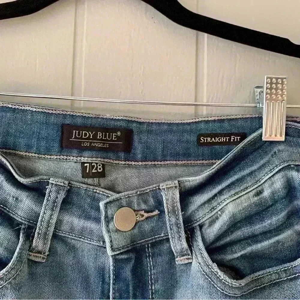 Judy Blue Slim Fit Destroyed Hem Straight Leg Denim 7 - Picture 5 of 15